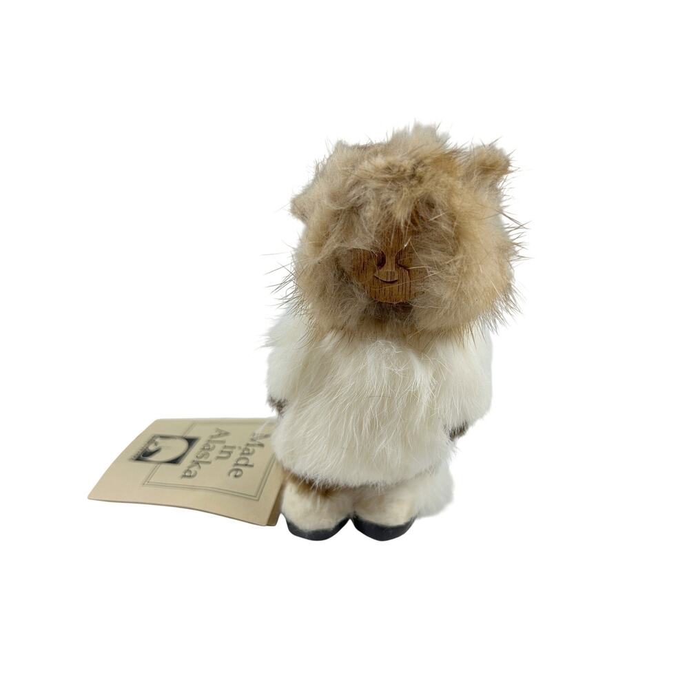 Alaskan Fur Eskimo Doll MeMeLuck Juneau Wood Face Tagged 5" Tall Vintage